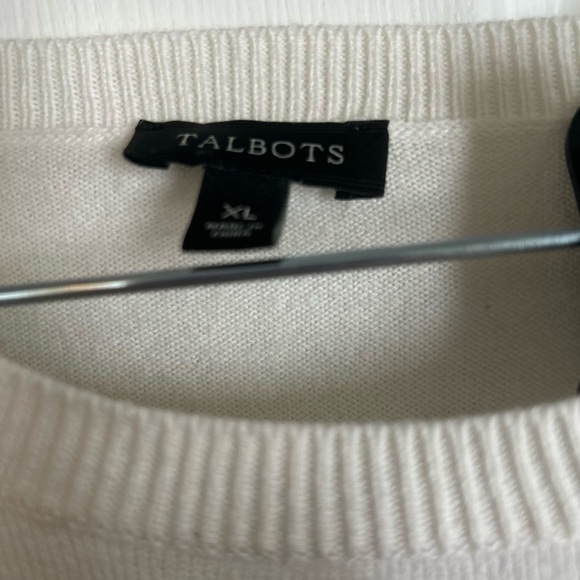 Talbots Women's Sweater Sz XL Beige Embroidered 3/4 Sleeve Floral Bird Crew - Picture 2 of 3